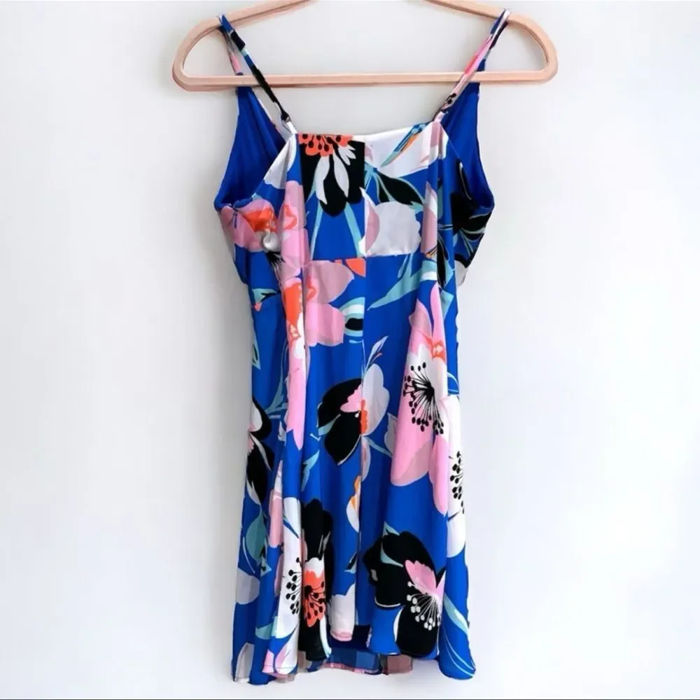 Express Blue Floral Print Fit & Flare Dress | Size Small - Picture 2 of 5